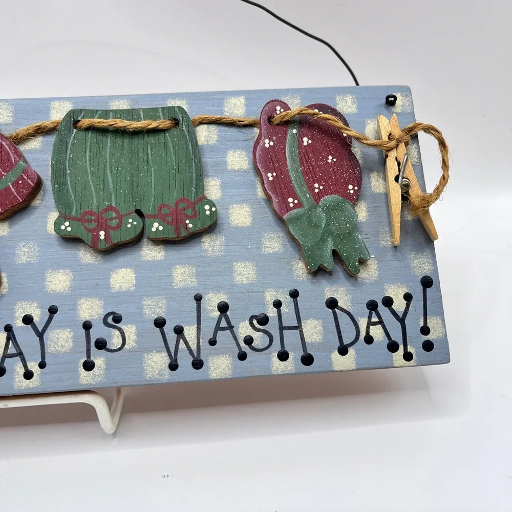 Vintage Every Day Is Wash Day Wooden Wall Plaque Laundry Room Decor Bunny Sign